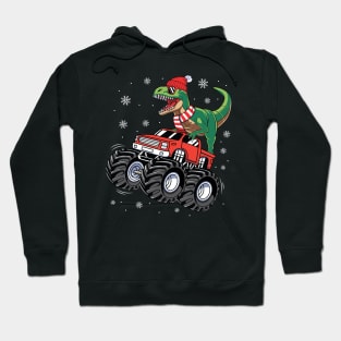 Dinosaur T Rex Riding Monster Truck Funny Christmas Xmas Hoodie